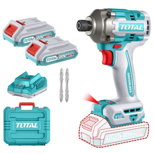 Atornillador De Impacto Total 1/4" - 20v, 2 Baterías, Sin Carbones