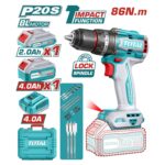 Atornillador Percutor Total 20v - 13mm - 86Nm, Sin Carbones, 2 Baterías Y Maletín - Imagen 2