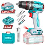 Atornillador Percutor Total 20v - 13mm - 96Nm, Sin Carbones, 2 Baterías Y Maletín