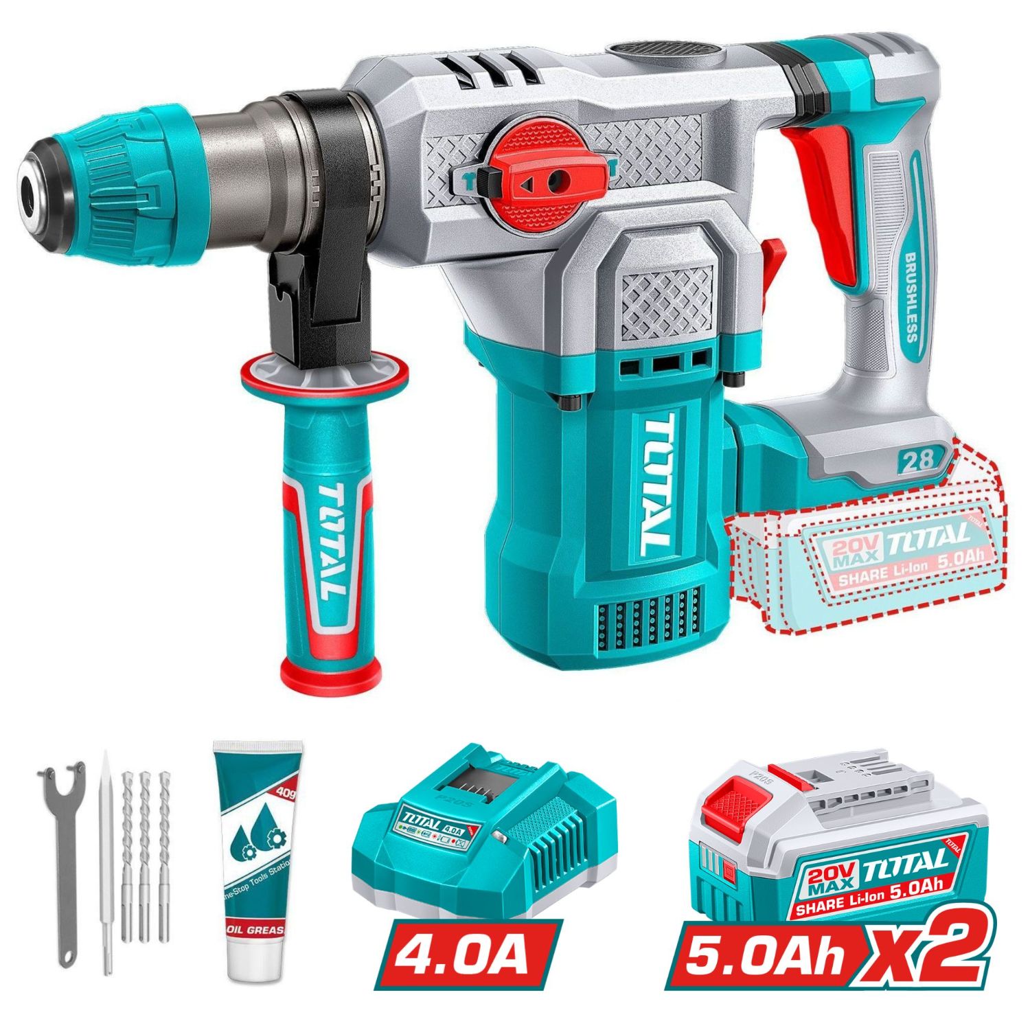 TRHLI202862_01 Rotomartillo Total Sds Plus - 20v, Sin Carbones, 2 Baterías 5Ah - Imagen 1