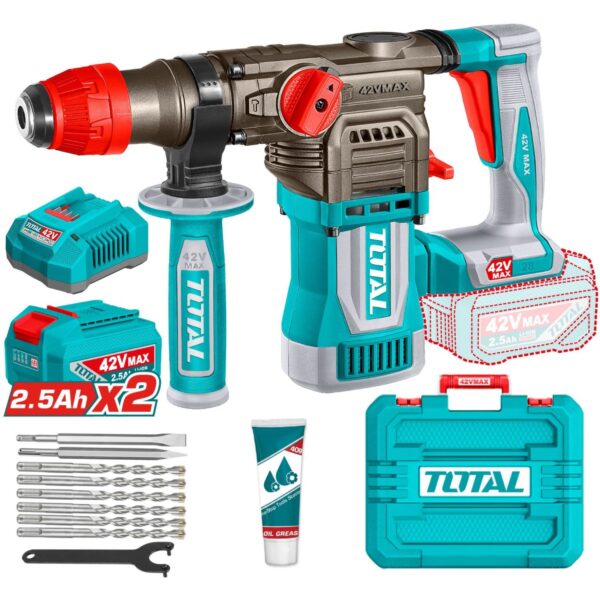 Rotomartillo Total SDS Plus - 42v, Sin Carbones, 2 Baterías y Maletín
