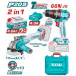 Kit Total 20v - Atornillador Percutor 66Nm + Amoladora 4.1/2" - Imagen 2