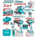 Kit Total 20v - Atornillador Percutor 66Nm + Amoladora 4.1/2" + Llave De Impacto 1/2" - Imagen 2