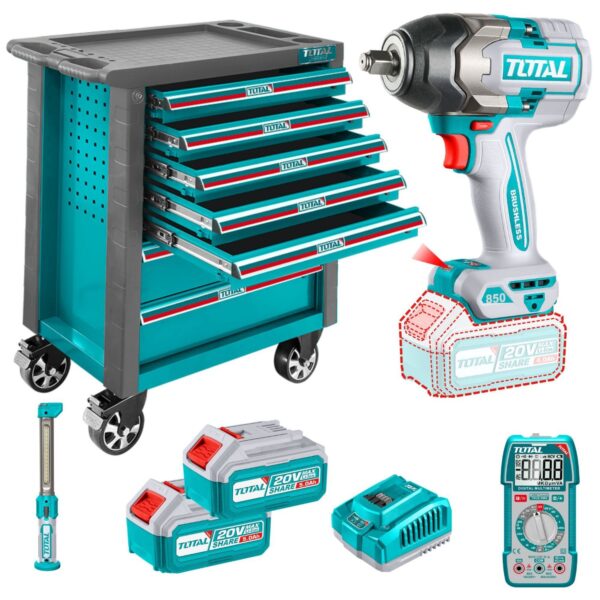 Kit Total - Carro Gabinete 369 Piezas + Llave De Impactol 20v