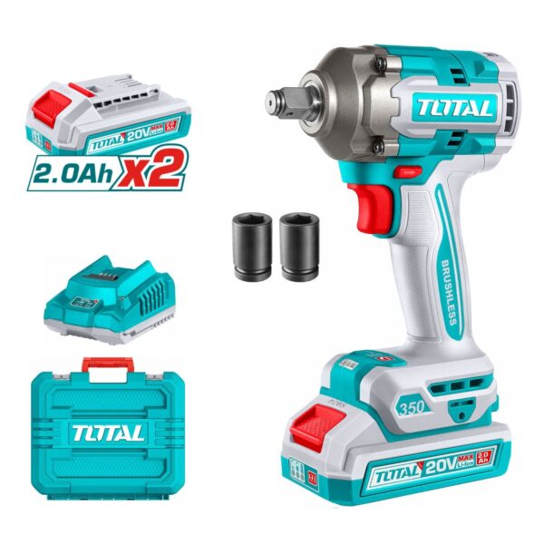 Llave De Impacto Total 1/2" - 350Nm - 20v, 2 Baterías 2.0Ah + Cargador + Maletín