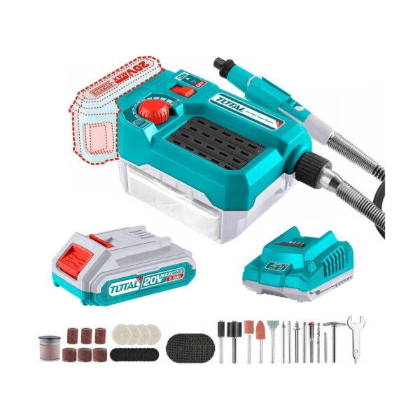 Mini Torno Total 20v - Con 40 Accesorios, 1 Batería 2.0Ah + Cargador