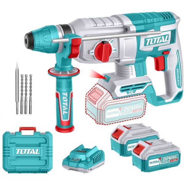 Rotomartillo Total SDS Plus - 20v, 2.5J, 2 Baterías 4.0Ah + Cargador + Maletín