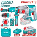 Rotomartillo Total SDS Plus - 20v, 2.5J, 2 Baterías 4.0Ah + Cargador + Maletín - Imagen 2