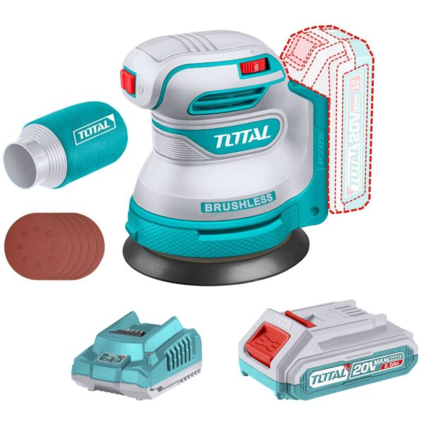 Lijadora Roto Orbital Total 20v - 5", 1 Batería 2.0Ah + Cargador