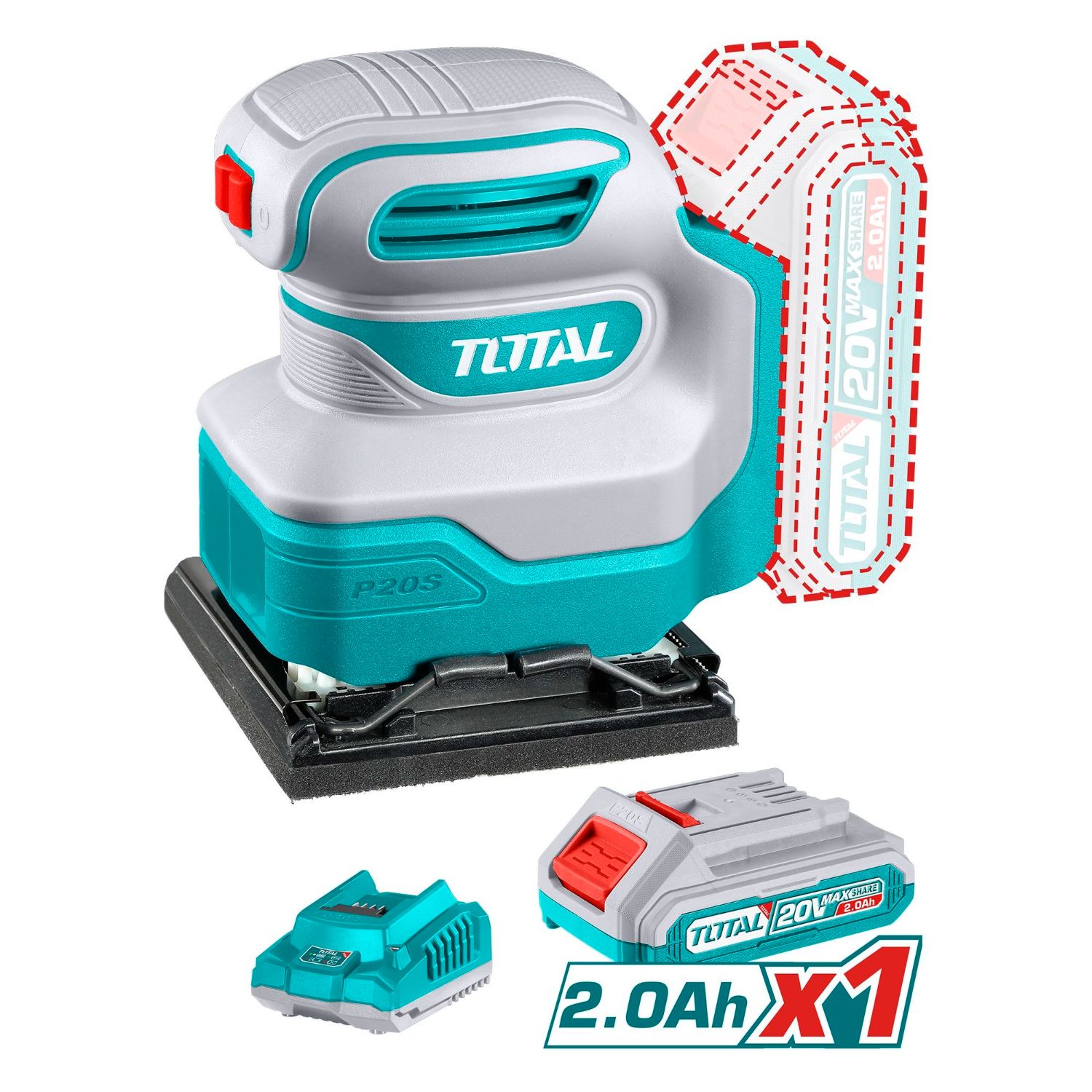 TSHSLI20141_01 Lijadora Orbital Total 20v, 1 Batería 2.0Ah + Cargador - 110x100mm - Imagen 1