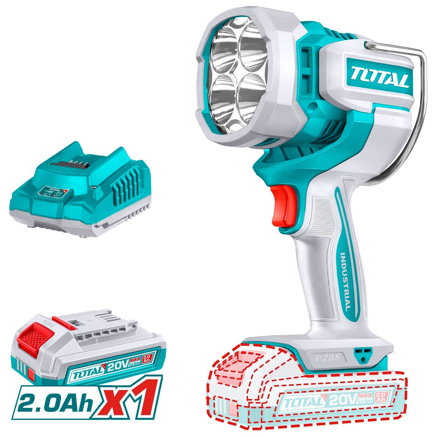 TWLI20881_01 Linterna LED Total 20V - 2000 Lúmenes, 1 Batería 2.0Ah + Cargador - Imagen 1